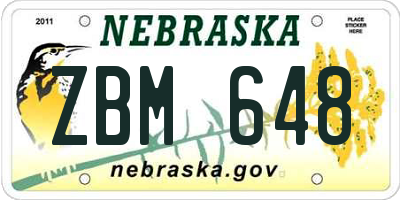 NE license plate ZBM648
