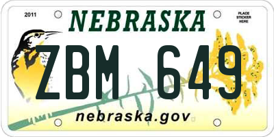 NE license plate ZBM649