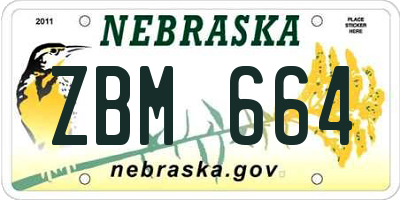 NE license plate ZBM664