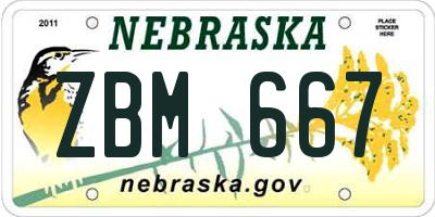 NE license plate ZBM667