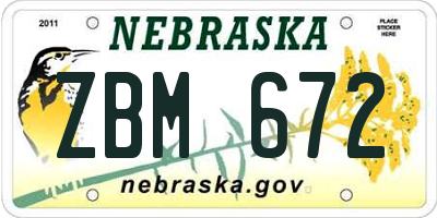 NE license plate ZBM672