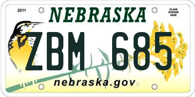 NE license plate ZBM685