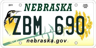NE license plate ZBM690