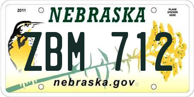 NE license plate ZBM712