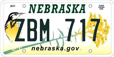 NE license plate ZBM717