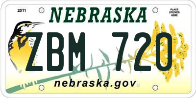 NE license plate ZBM720