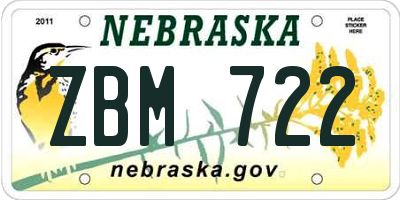 NE license plate ZBM722