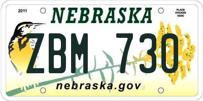 NE license plate ZBM730