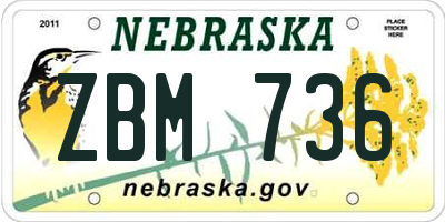 NE license plate ZBM736