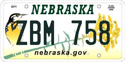 NE license plate ZBM758