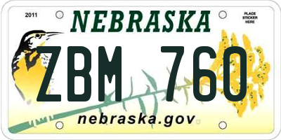 NE license plate ZBM760