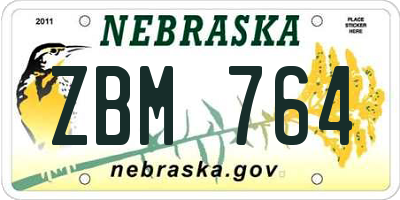 NE license plate ZBM764