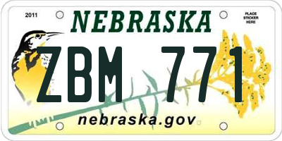 NE license plate ZBM771