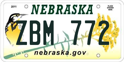 NE license plate ZBM772