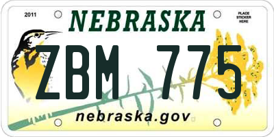 NE license plate ZBM775
