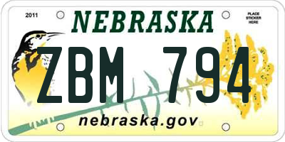 NE license plate ZBM794