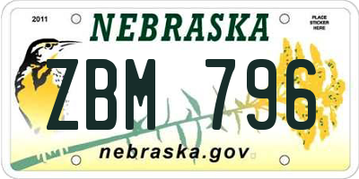 NE license plate ZBM796