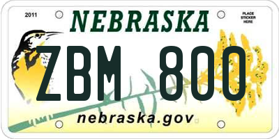 NE license plate ZBM800