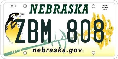 NE license plate ZBM808