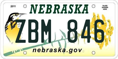 NE license plate ZBM846