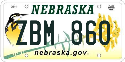 NE license plate ZBM860