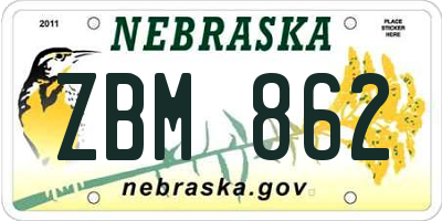NE license plate ZBM862