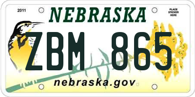NE license plate ZBM865