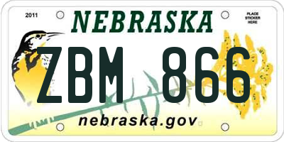NE license plate ZBM866