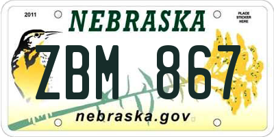 NE license plate ZBM867
