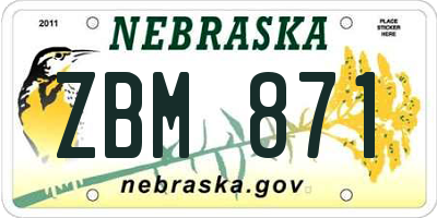 NE license plate ZBM871