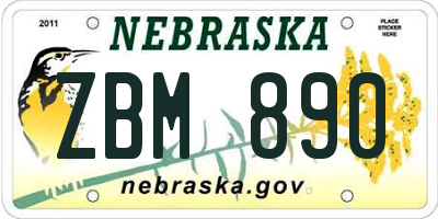 NE license plate ZBM890