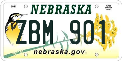 NE license plate ZBM901
