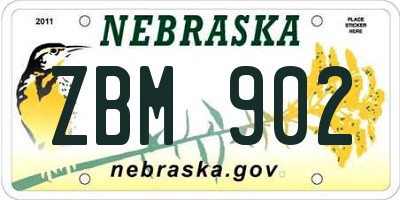 NE license plate ZBM902