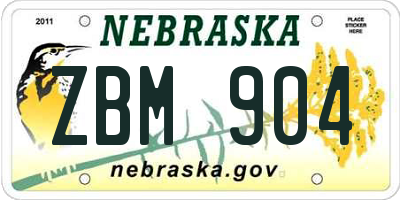 NE license plate ZBM904