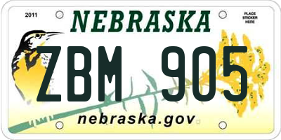NE license plate ZBM905