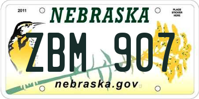 NE license plate ZBM907