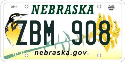 NE license plate ZBM908