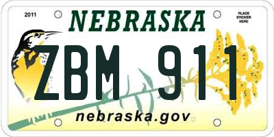 NE license plate ZBM911