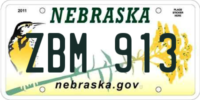 NE license plate ZBM913