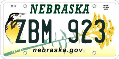 NE license plate ZBM923