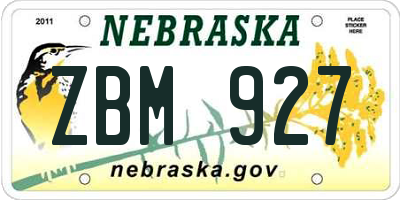 NE license plate ZBM927