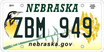 NE license plate ZBM949