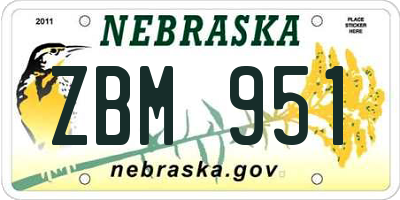 NE license plate ZBM951