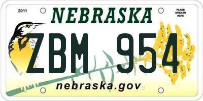 NE license plate ZBM954