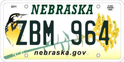 NE license plate ZBM964