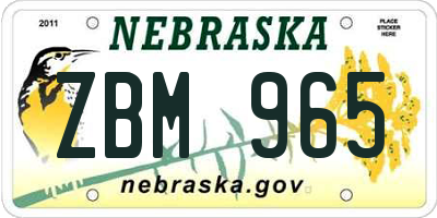 NE license plate ZBM965