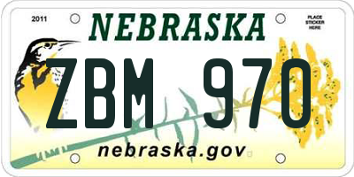 NE license plate ZBM970