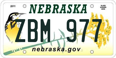 NE license plate ZBM977