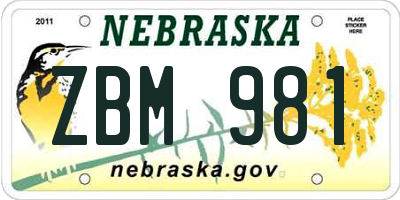 NE license plate ZBM981