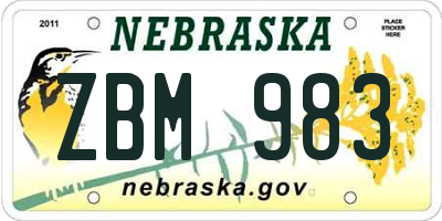 NE license plate ZBM983